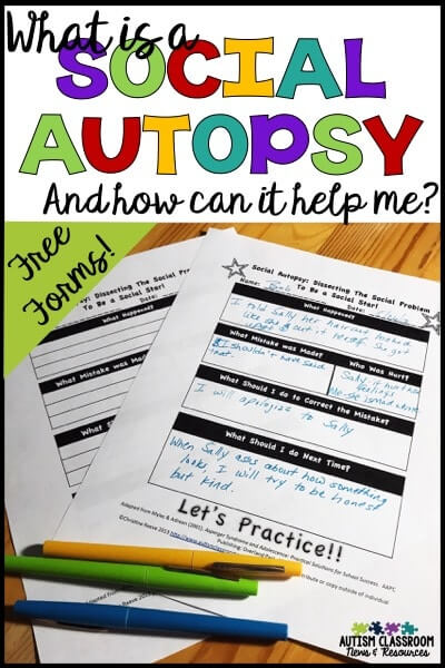 Social autopsies are a great way to debrief with students about anything from minor social errors to bigger behavioral issues.  This post explains how I use them and you can get a free one to try!
