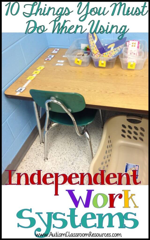 Independent work systems (TEACCH) are a staple in many autism classrooms. They are considered an emerging or evidence-based practice for teaching independence. Setting them up and using them correctly are critical. Here are 10 things you need to know.