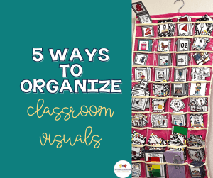 5-Ways to Organize autism classroom visuals; a picture of a jewelry holder for storing visual supports