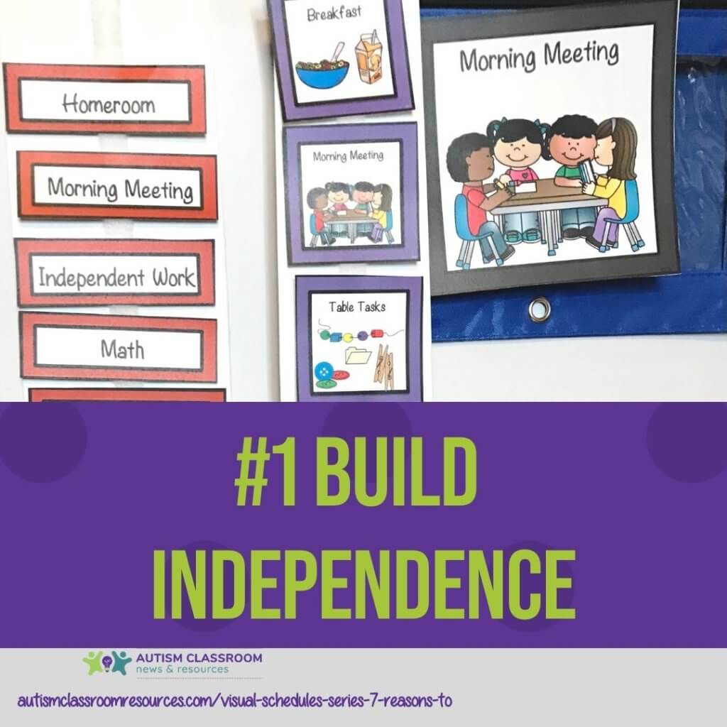 7 Reasons to Use Visual Schedules in Autism: #1 Build Independence [picture of written and picture schedules]