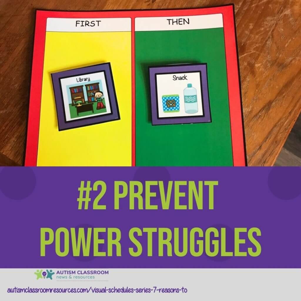7 Reasons to Use Visual Schedules in Autism: #2 Prevent Power Struggles-picture of first-then schedule