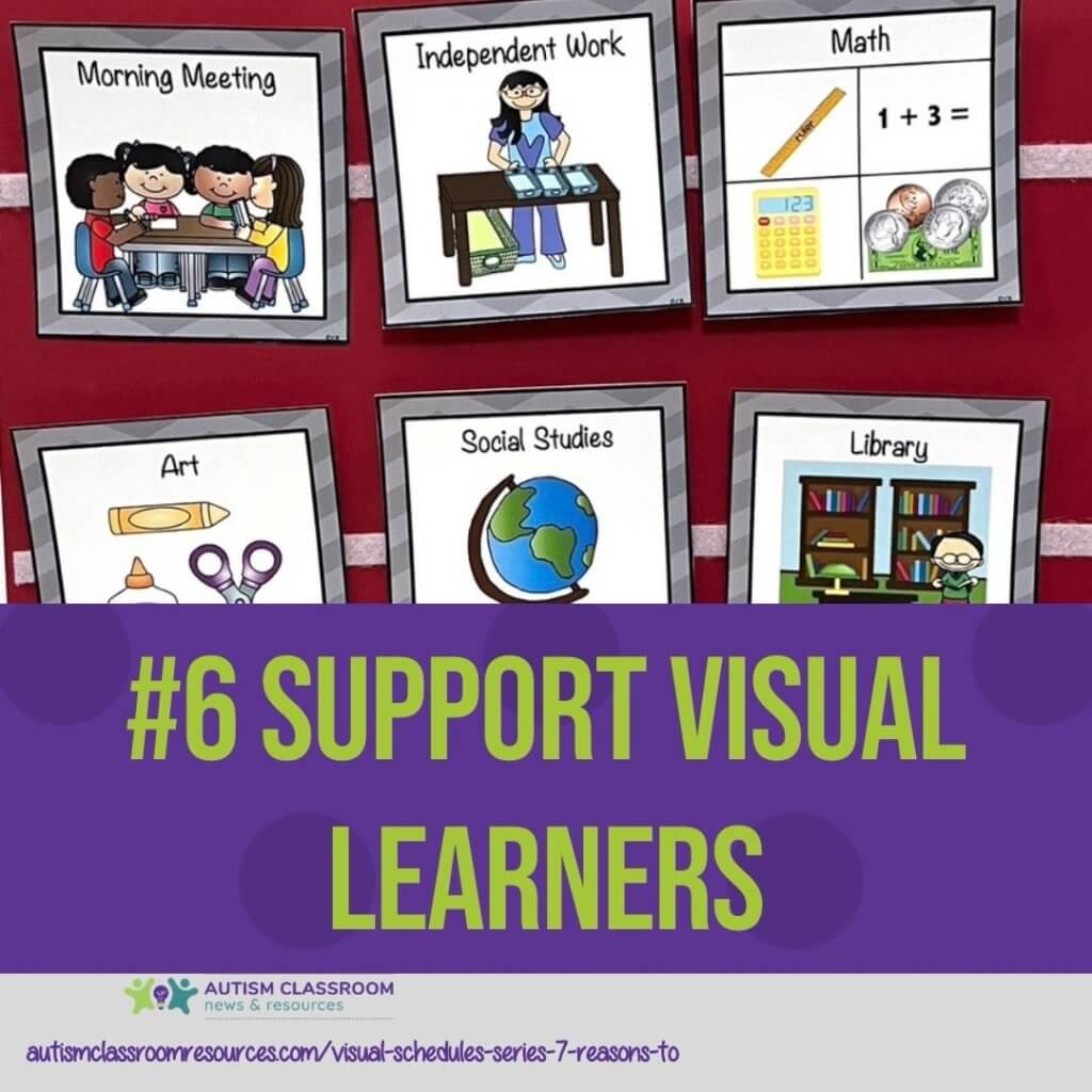 7 Reasons to Use Visual Schedules in Autism: #6 support visual learners [picture of group schedule]