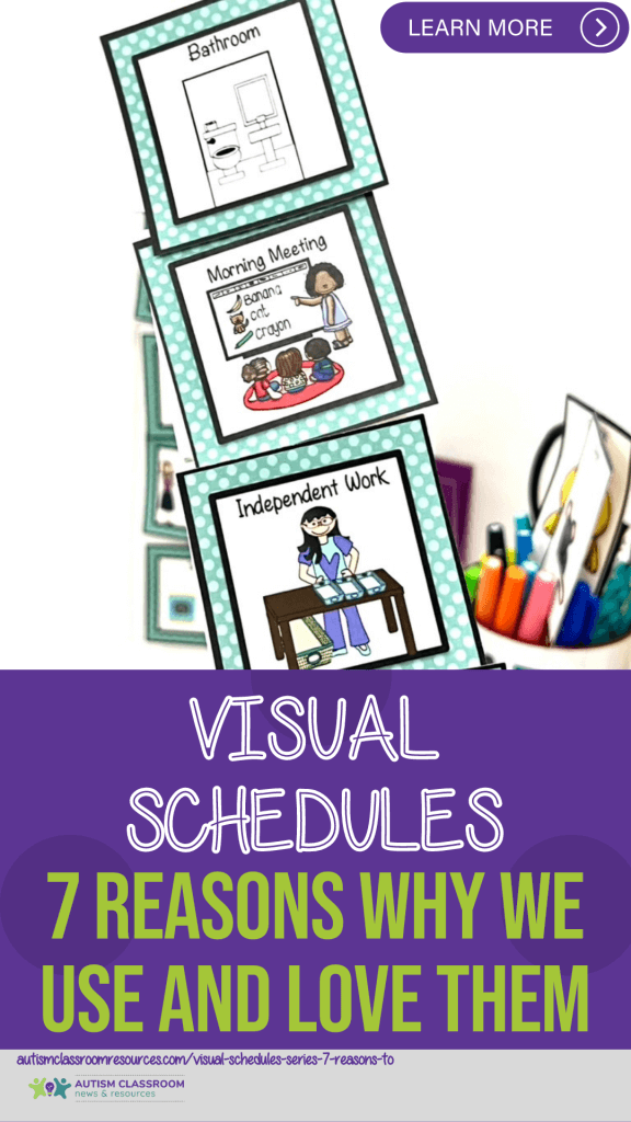 7 Reasons to Use Visual Schedules in Autism: Picture of a single picture schedule on a blurred background.