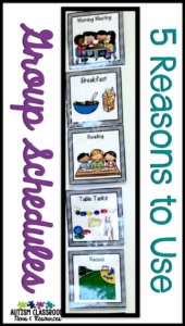 Group visual schedules for special education classrooms come in many different forms. Check out the post to see 5 reasons why they are important as well as many examples.