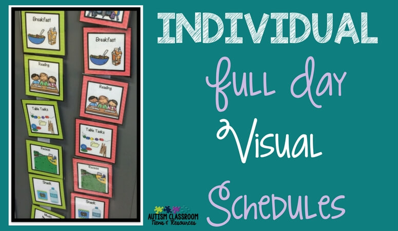 Pictures of individual visual schedules including picture schedules, written schedules and object schedules for students with autism.