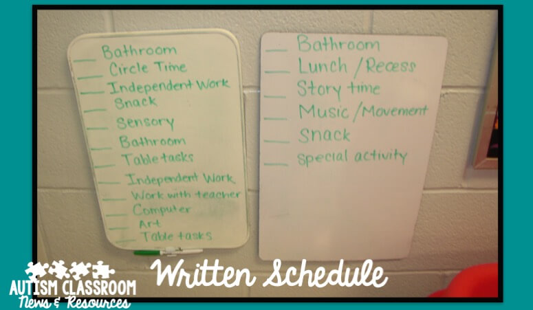 Full-day visual  schedules for autism come in many different forms. See examples of different types used in classes of all ages.