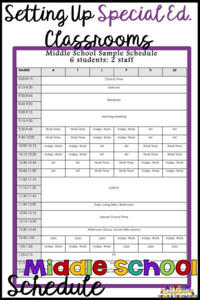 Setting up the schedule in special education can be a bear. Check out this example of an middle school schedule along with why we scheduled it as we did.