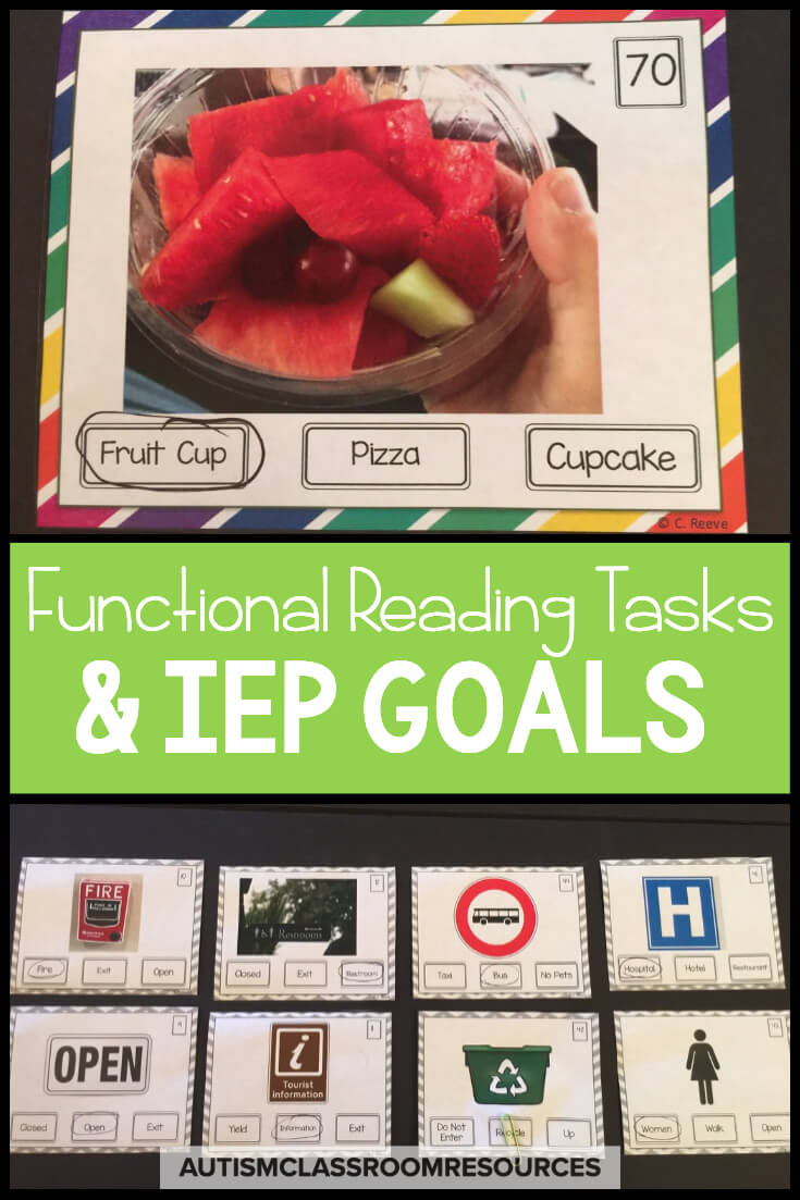 Using environmental print to navigate the world and interact with others is a critical life skill. Sometimes it's easy to get stuck on the IEP goals and how to write them effectively.  This post talks about how to teach meaningful, practical and functional sight words to students with all types of disabilities.  It also provides you with IEP goals that you can think about and modify as needed for your students.  Finally it points you in the direction of ready-made resources you can use for that instruction in your special ed classroom.