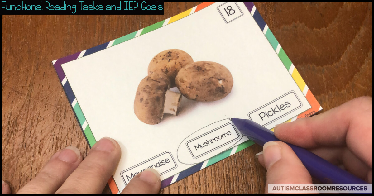 Using environmental print to navigate the world and interact with others is a critical life skill. Sometimes it's easy to get stuck on the IEP goals and how to write them effectively. This post talks about how to teach meaningful, practical and functional sight words to students with all types of disabilities. It also provides you with IEP goals that you can think about and modify as needed for your students. Finally it points you in the direction of ready-made resources you can use for that instruction in your special ed classroom.