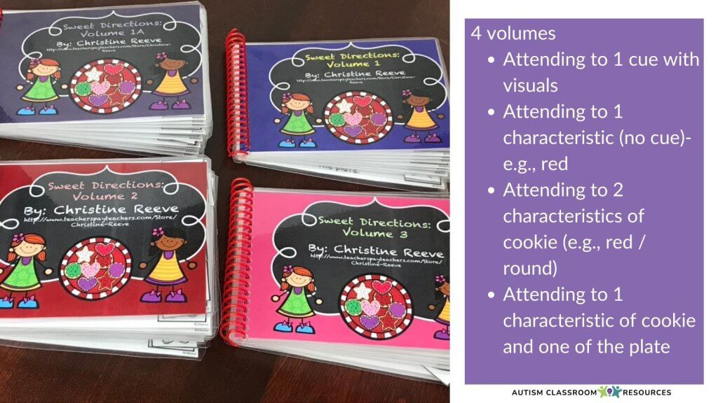 Sweet Directions Interactive Books for teaching students with autism to attend to multiple cues: Text from picture available below