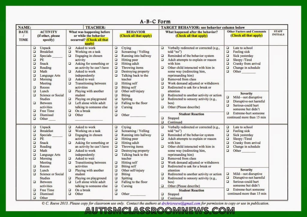 Collecting ABC Data A Freebie In Step 2 Of Meaningful Behavioral 