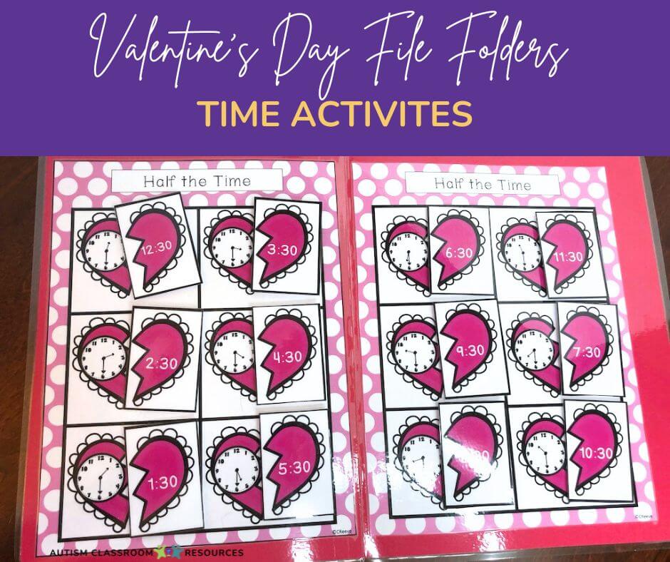 File Folders Valentines Day Activities for Special Education Matching Times