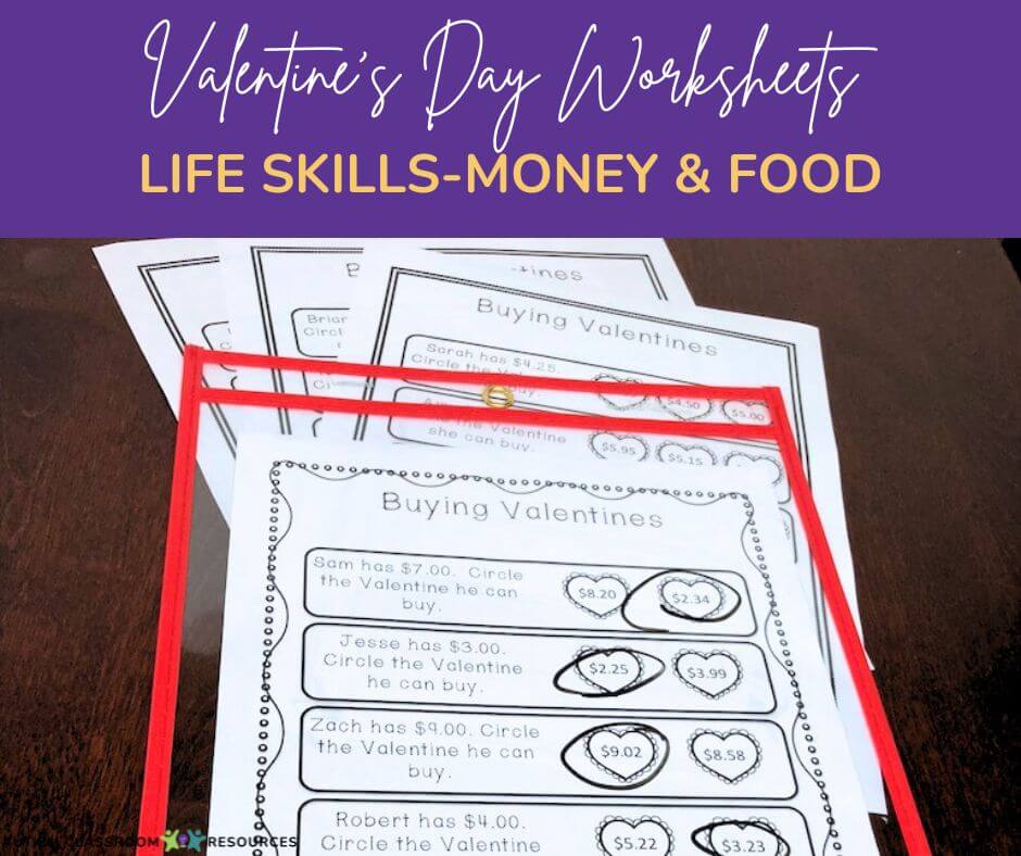 File Folders Valentines Day Activities for Special Education Life Skills worksheets for money