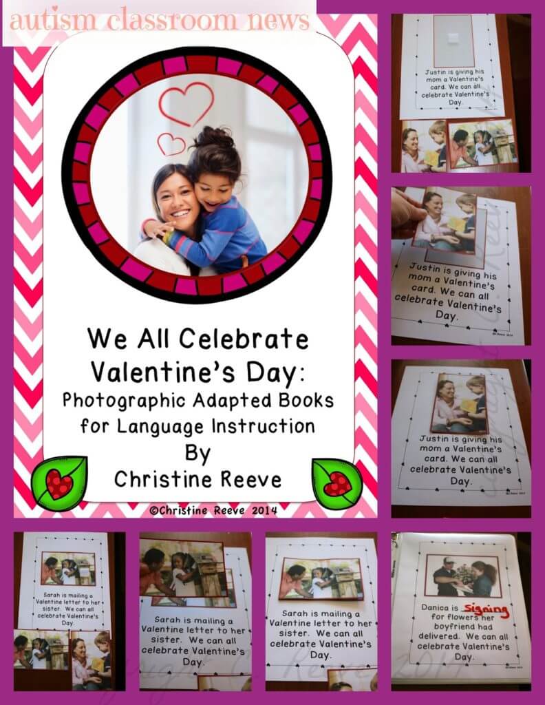 Pages from the Valentine's Day Photograph Interactive Picture books. It shows pictures demonstrate matching, expressive ID and fill in the blank concepts.