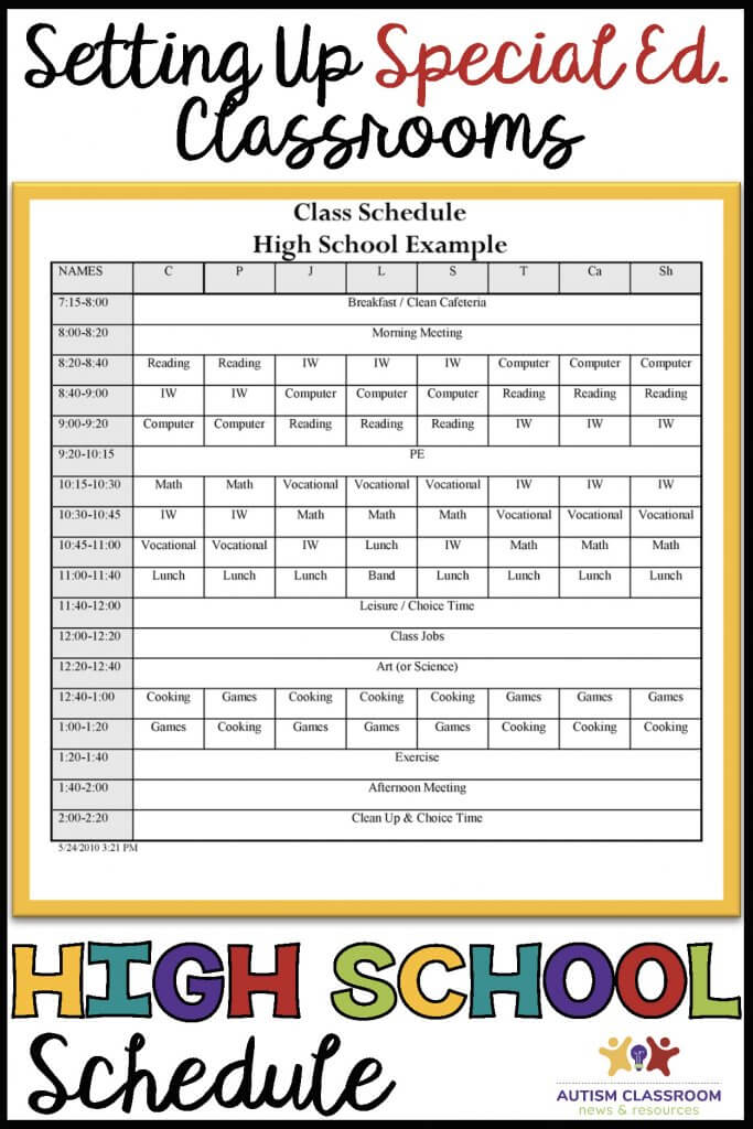 High school schedule example of setting up special education classrooms