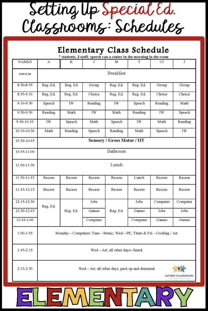 5 Schedule Examples From Special Education Classes With Free Download