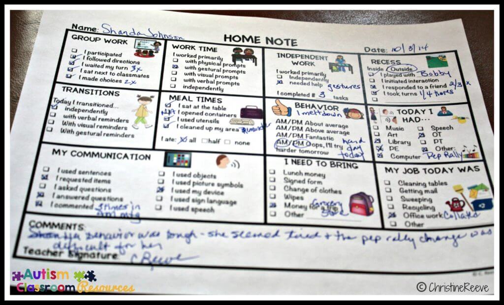 Home School Communication Note Editable from Autism Classroom News TPT