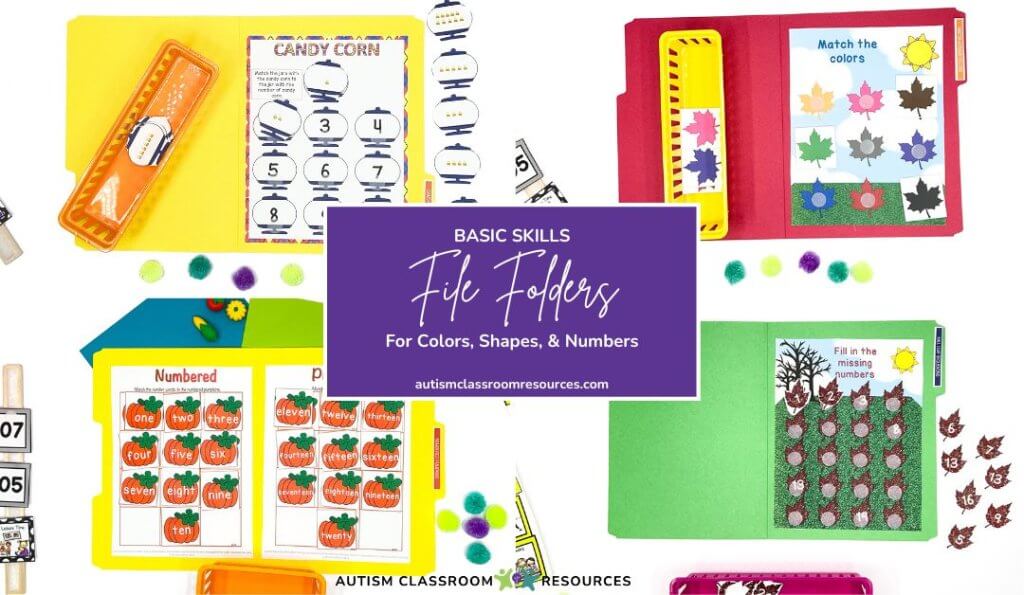 Basic skills file folders numbers - colors - shapes Fall autism Activities