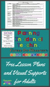 Planning Incideental Teaching Across the Classroom with free downloads from Autism Classroom Resources