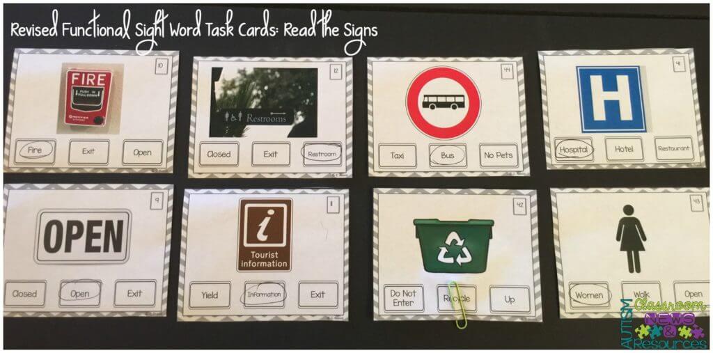 Revised Functional Sight Word Task Cards Read the Signs from Autism Classroom News