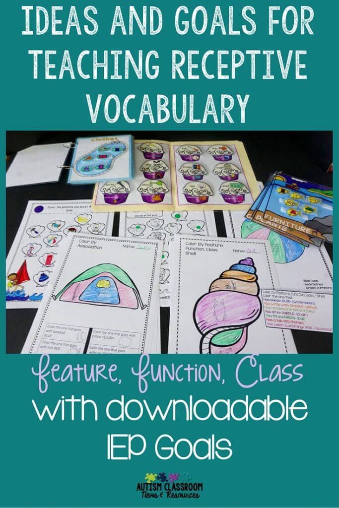 Ideas and Goals for teaching receptive vocabulary with downloadable IEP goals