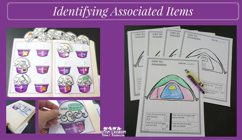 Two ways to identify associated items--color the one that goes with X and a matching file folder. 