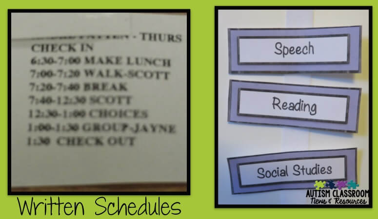 Written schedules are probably the easiest and most efficient to use, but there are some pros and cons to consider for students with autism and similar disabilities.