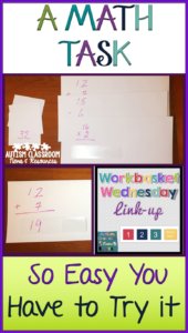 So this month for Workbasket Wednesday I wanted to share a quick and easy math work task for independent work systems. This task is a great one for students working on basic math facts and there are so many ways it can be modified to create different tasks. This task is so easy I made it out of supplies I found in my hotel. Seriously! If you need another work task for your TEACCH work system in a special education classroom or student with autism, check out this task. Also check out all the other tasks that are linked up at the bottom of the post.