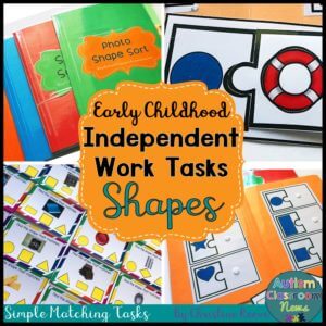 Early Childhood Independent Work Tasks Shapes [picture of file folder activities and task cards)
