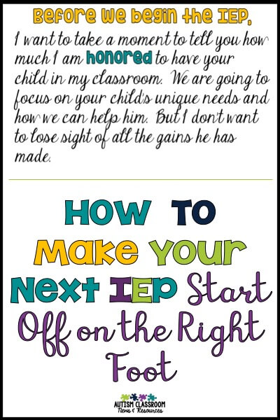 We all want our IEPs to go well. We want to do what's right for the student and we want to support the families. Getting it started on the right note is a good start. Here are some ideas to help with that.