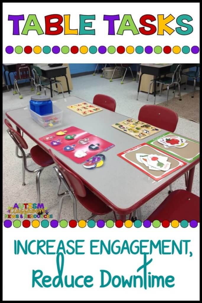 Table tasks are a way to keep your students engaged and reduce downtime. Check out why and how I use them in special education classrooms.