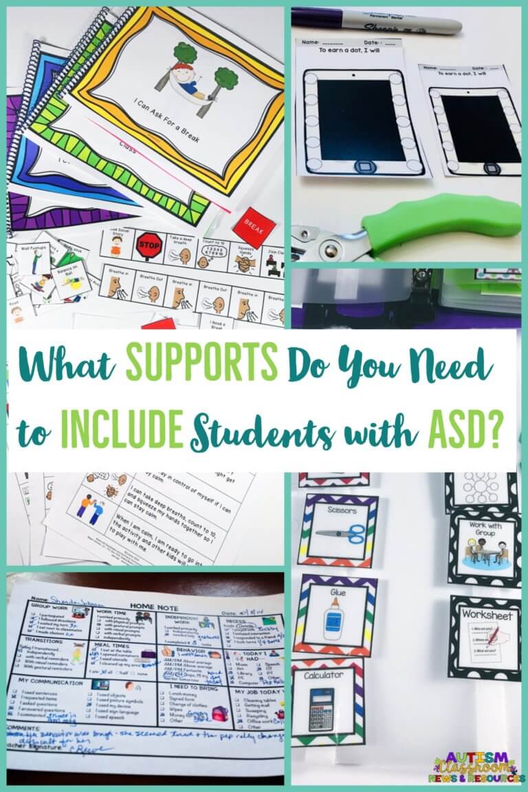 Pictures of social stories, punch reinforcer cards, home notes and mini schedules to support students with autism. What Supports Do you need to include students with ASD?