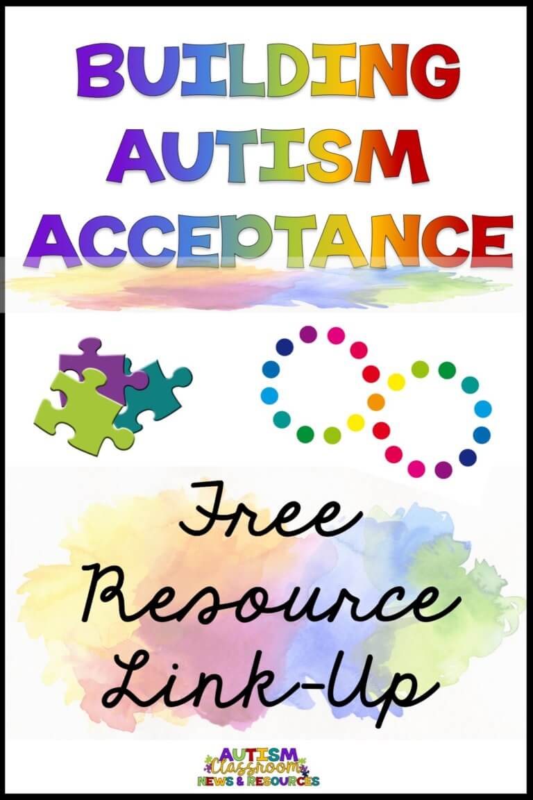 Building autism acceptance Free resource linkup [puzzle pieces and infinity neurodiversity symbol]