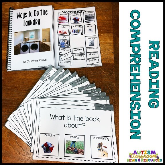 reading comprehension task cards with interactive book about laundry