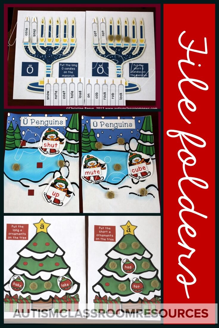 The winter holidays are always a tough time to get our students in special ed engaged. These independent work tasks for Christmas and Hanukkah are perfect for common-core basic literacy and math skills in independent work systems. #teacch #independentwork
