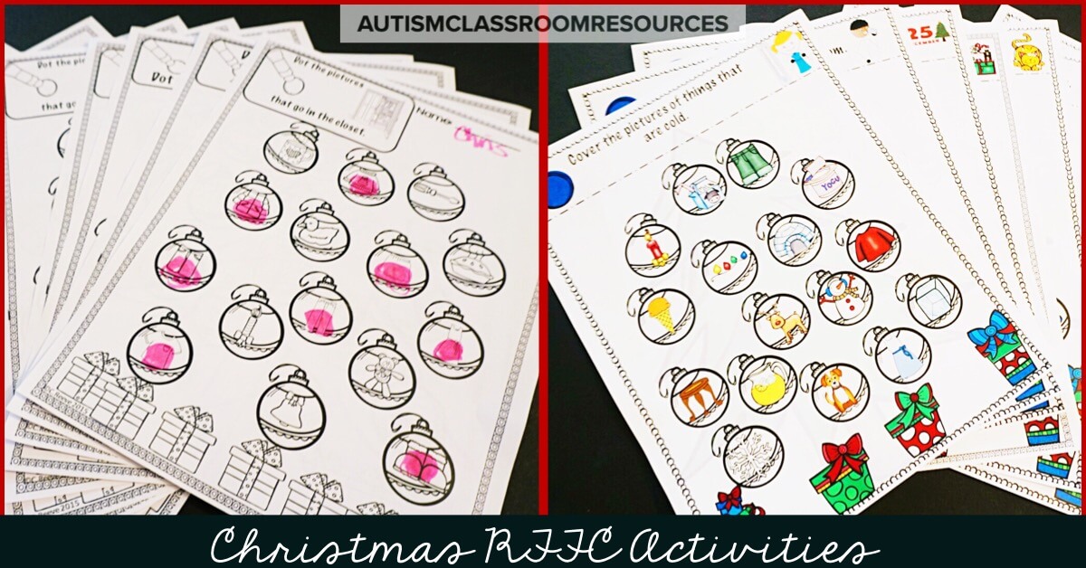 The winter holidays are always a tough time to get our students in special ed engaged. These are great print and go activities for working on receptive language skills like features, function or category (RFFCs). #appliedbehavioranalysis #christmaseducationaltasks