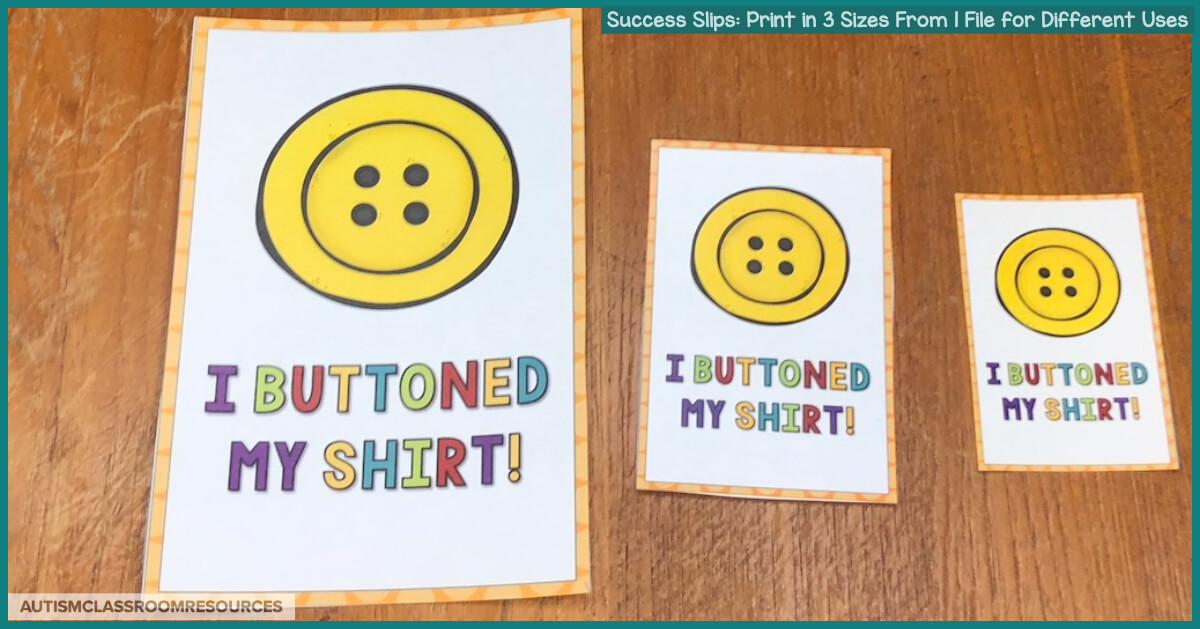 If you are a special education teacher, speech therapist, or other provider trying to build relationships with your students' families, Success Slips are a great tool to have on hand. You can quickly and easily send home positive notes about a student's small accomplishments to families so they can celebrate them too. And you can print them in multiple sizes depending on how you want to use them. Check out this post for more details. #successslips #homeschoolcommunication