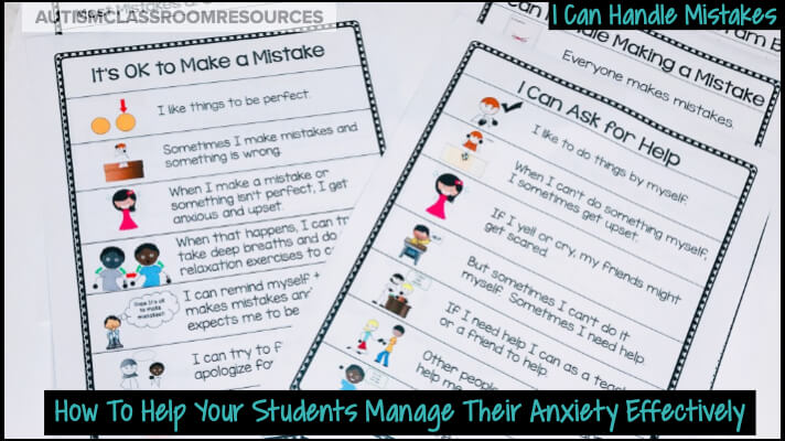 Social narratives are really useful tools to help students learn skills about how to manage their anxiety. This set helps them understand and manage when they make a mistake. Get more tips from this post for students dealing with anxiety in the classroom. #pbis #autism