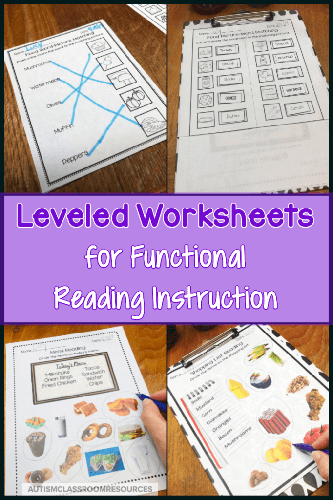 Leveled Worksheets for Functional Reading Instruction