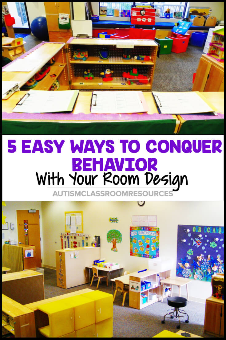 What if addressing challenging behavior in your classroom could be as simple as making changes to your room design? Here are some simple tricks that can help you prevent or address behaviors with their warning signs and solutions. #roomdesign #specialeducation
