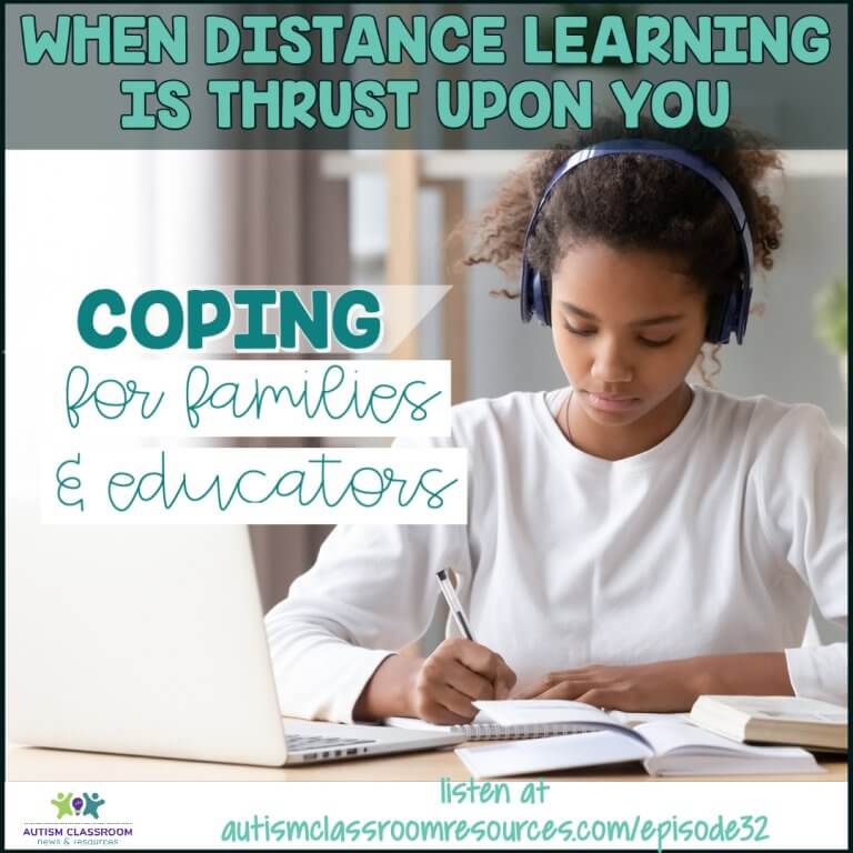 When distance learning is thrust upon you: Coping for families and educators [girl with headphones at the computerr]
