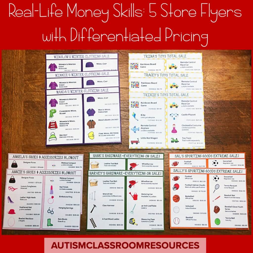 Real Life money skills. 5 Store Flyers with Differentiated pricing. Click to see in the store.5 flyers