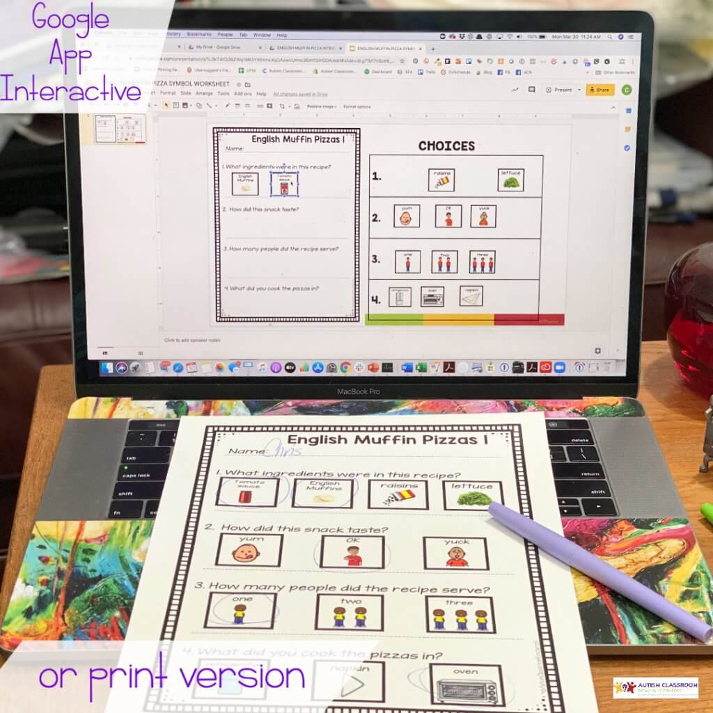 Cooking activities with student interactive components in Google apps or in print