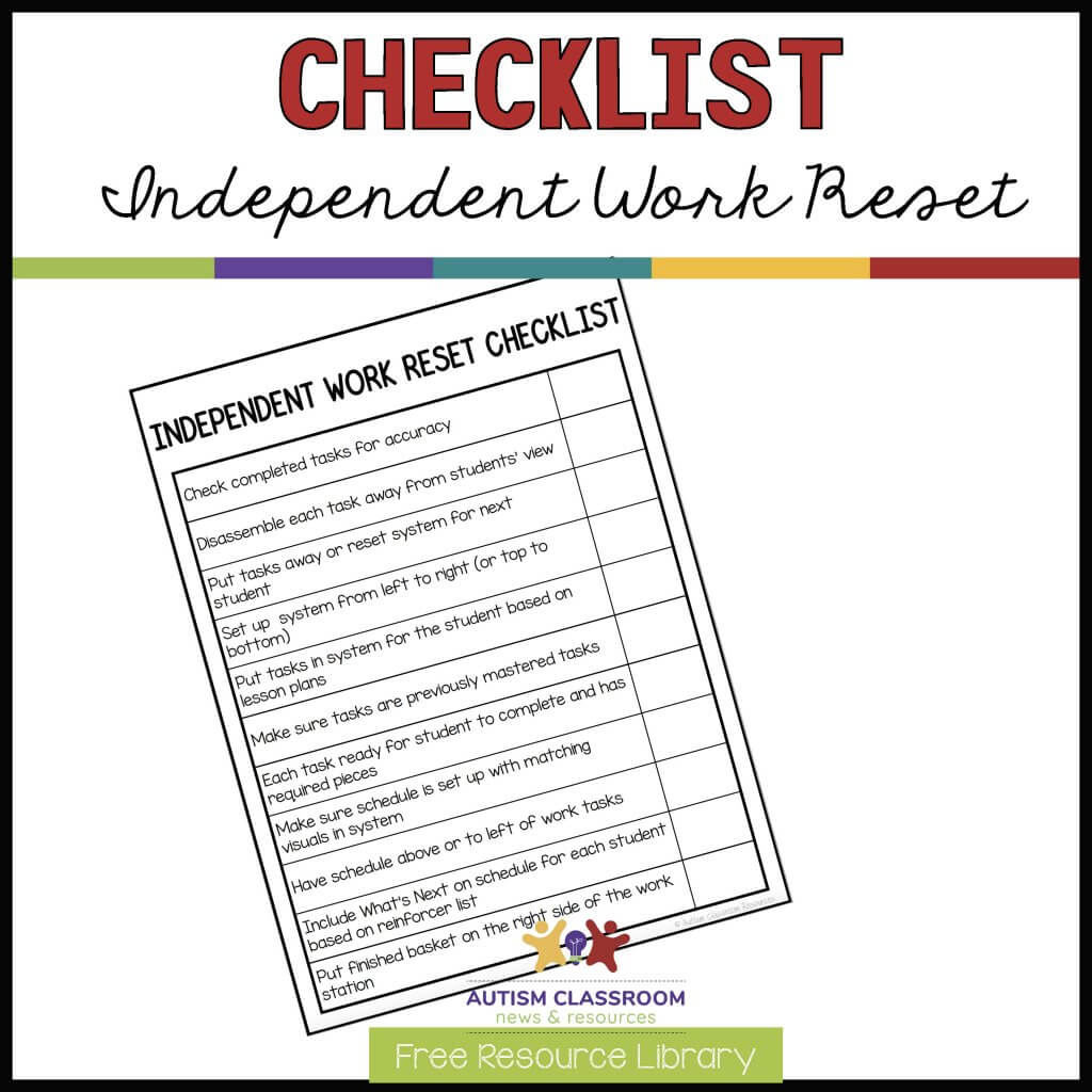 Independent Work Reset Checklist. Free Resource Library