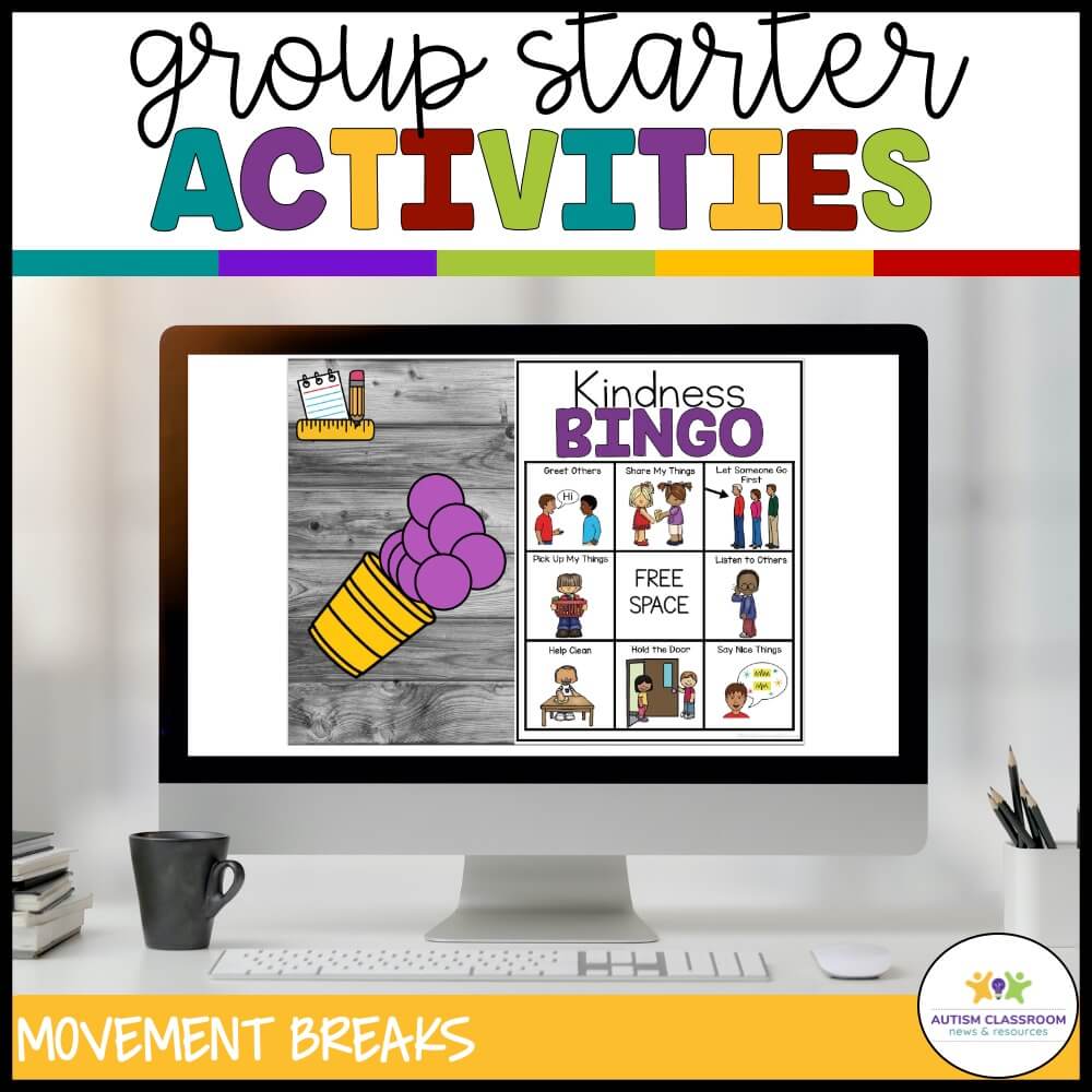 Group starter activities. Kindness Bingo on computer and in print.