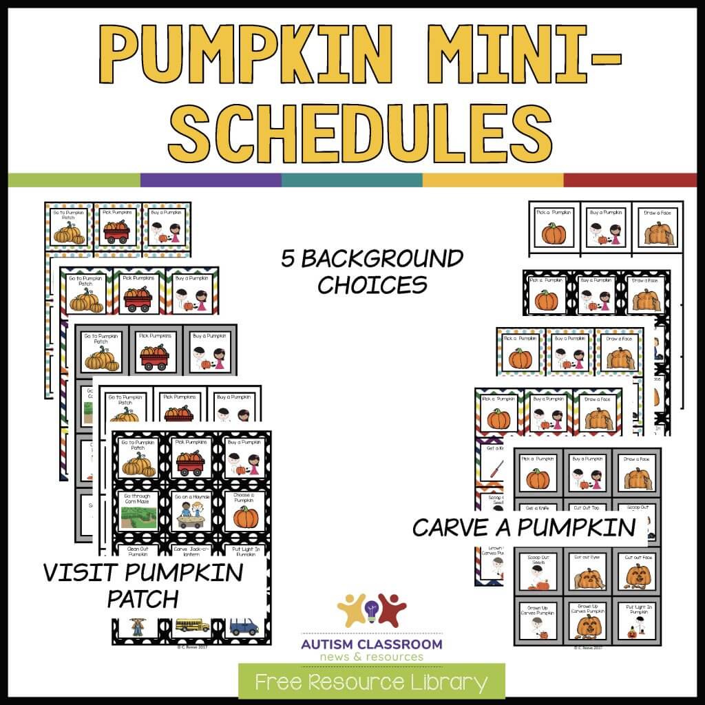 Pumpkin Mini Schedules. Shows 2 sets of mini schedules for carving a pumpkin and for going to the pumpkin patch