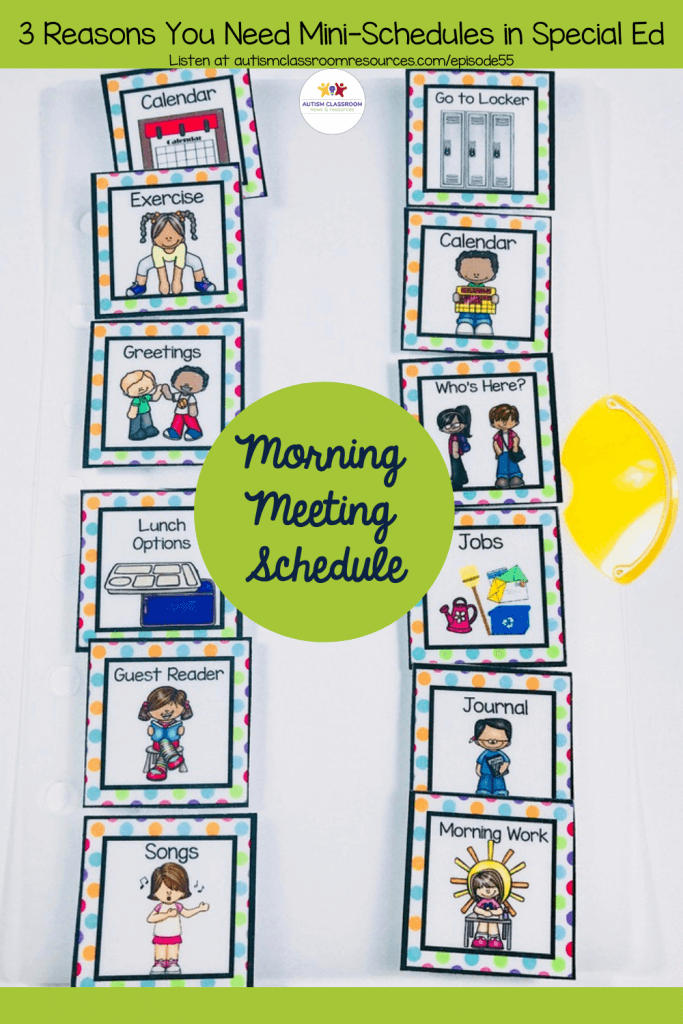 Morning Meeting Mini Schedule. 3 Reasons You Need Mini Schedules in Every Special Ed Classroom. Epipsode 55 Autism Classroom Resources Podcast