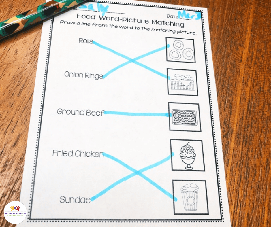 Line drawing food word worksheet