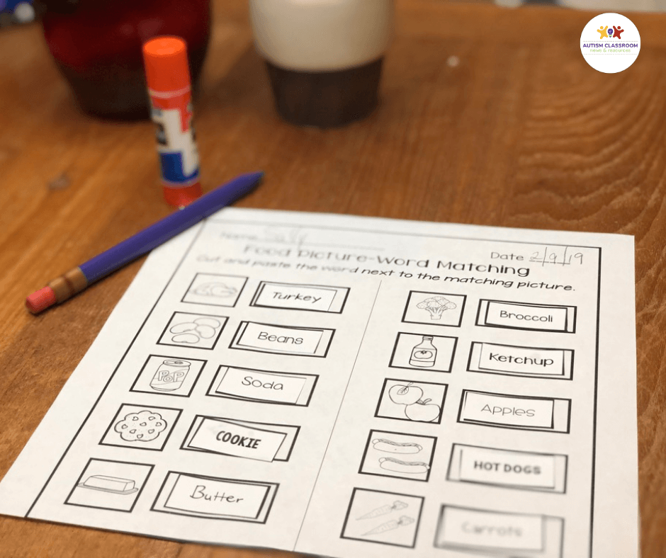 word matching worksheet in black and white