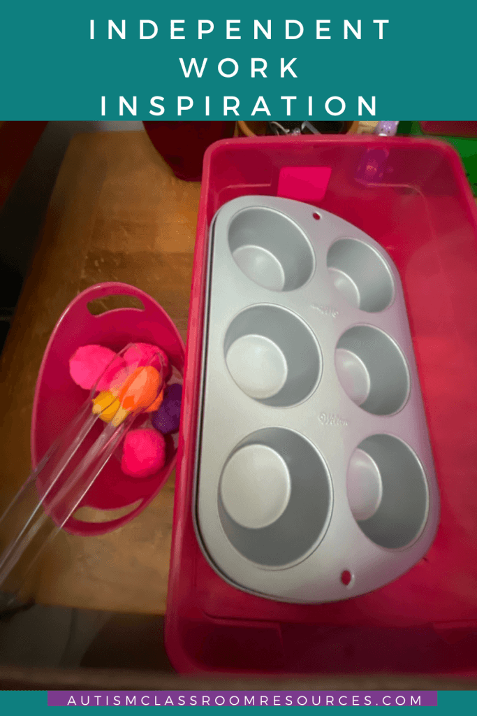 Independent Work Inspiration: Easy Work Task with Pom Poms and Muffin Tins